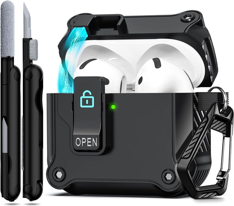 RFUNGUANGO for AirPods 4th Generation Case, Compatible with AirPods 4th Generation Case (2024), Strong Drop Protection, Auto-Open Series, Black - Image 1